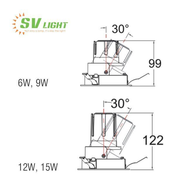 Đèn led spotlight âm trần 6W, 9W, 12W, 15W SVC-100A